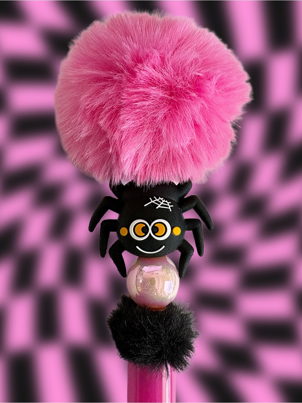 Handmade Precious Pink Spider Pom Pom Beaded Pen